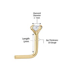 14K L-Shaped Diamond Nose Stud - 22G