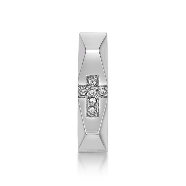 Faceted Cross Hoop Earring in Stainless Steel