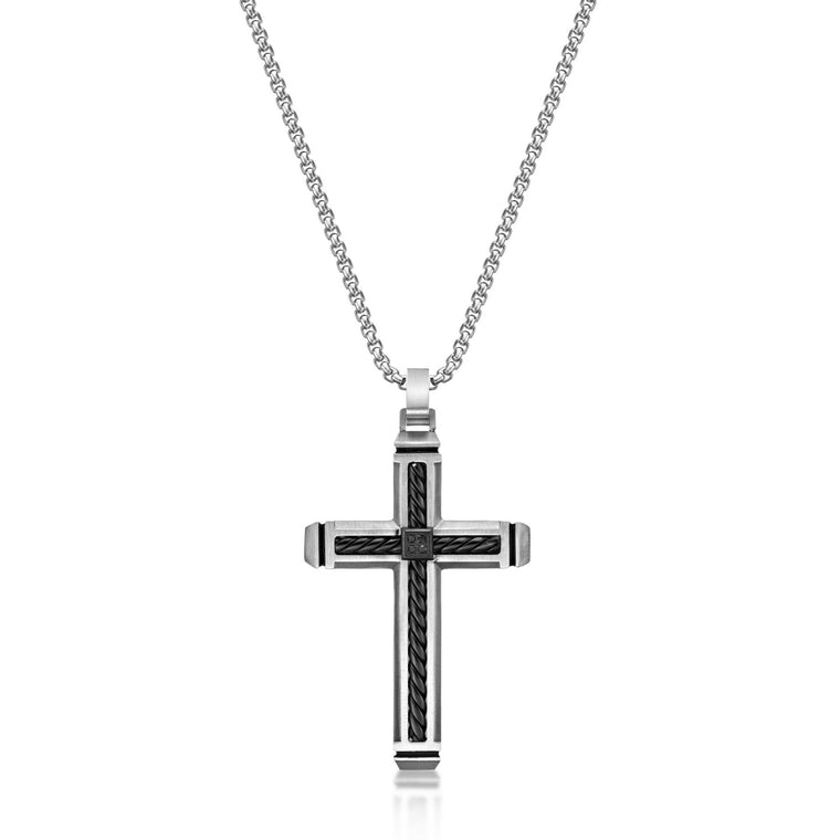 Diamond Two-Tone Cross Cross Pendant in Black