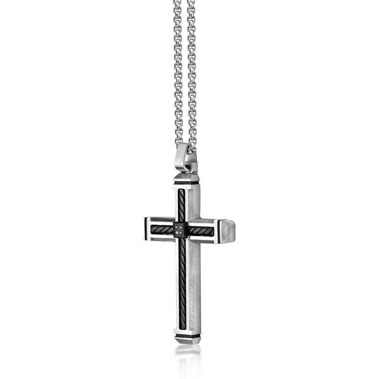 Diamond Two-Tone Cross Cross Pendant in Black