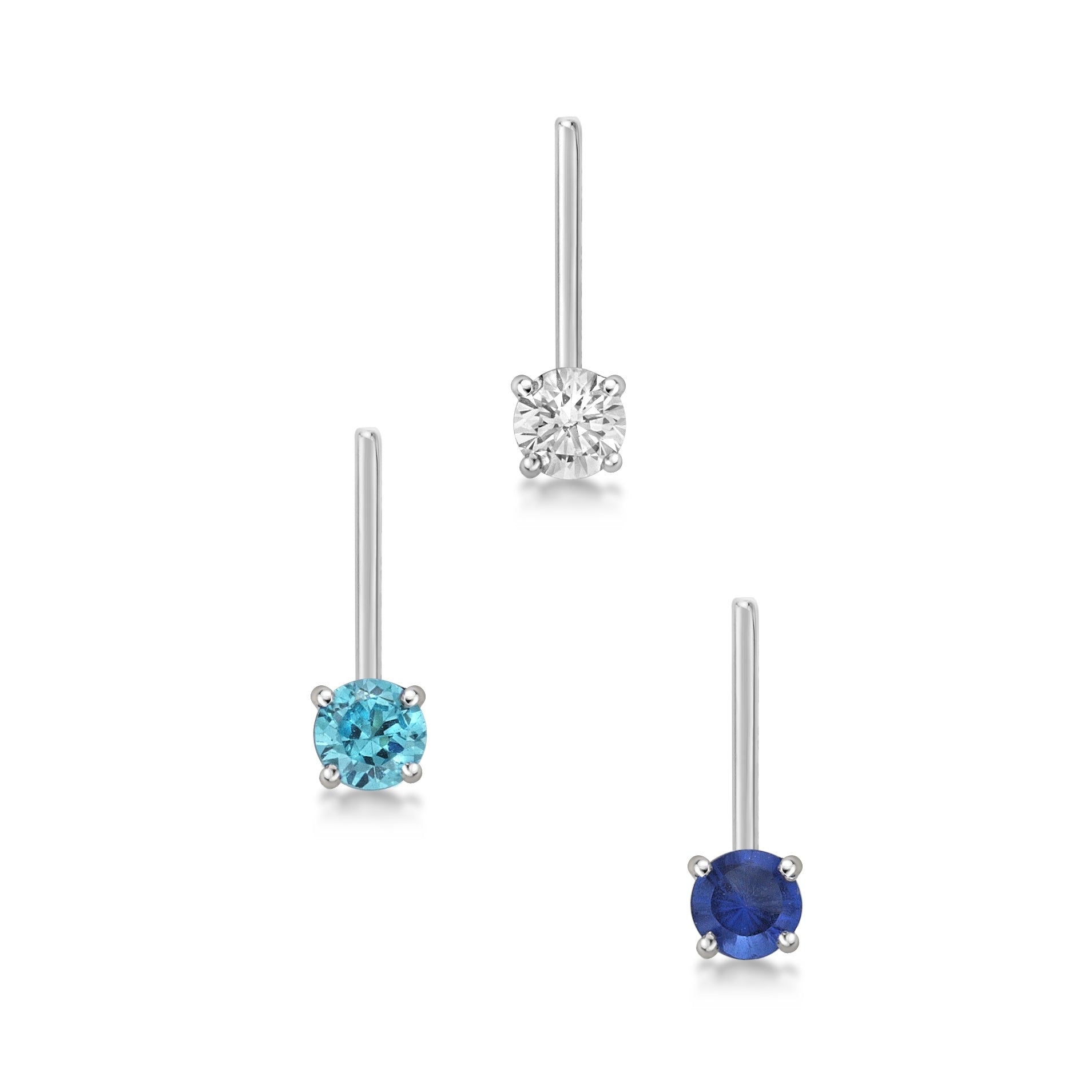 14K Gold L-Shaped Cubic Zirconia Nose Ring Set - 22G