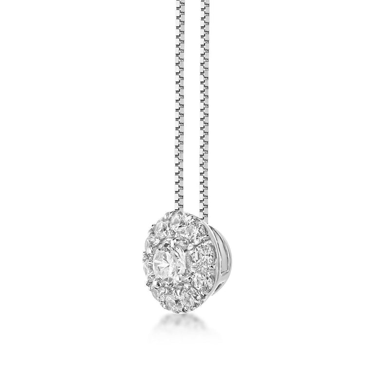 0.25 Carat Lab Grown Diamond Round Halo Pendant Necklace for Women in 10k White Gold on 18 Inch Chain (G-H, VS2-SI1) Spring Ring 