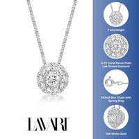 0.25 Carat Lab Grown Diamond Round Halo Pendant Necklace for Women in 10k White Gold on 18 Inch Chain (G-H, VS2-SI1) Spring Ring 