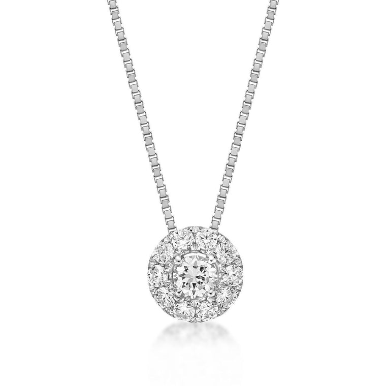 0.25 Carat Lab Grown Diamond Round Halo Pendant Necklace for Women in 10k White Gold on 18 Inch Chain (G-H, VS2-SI1) Spring Ring 
