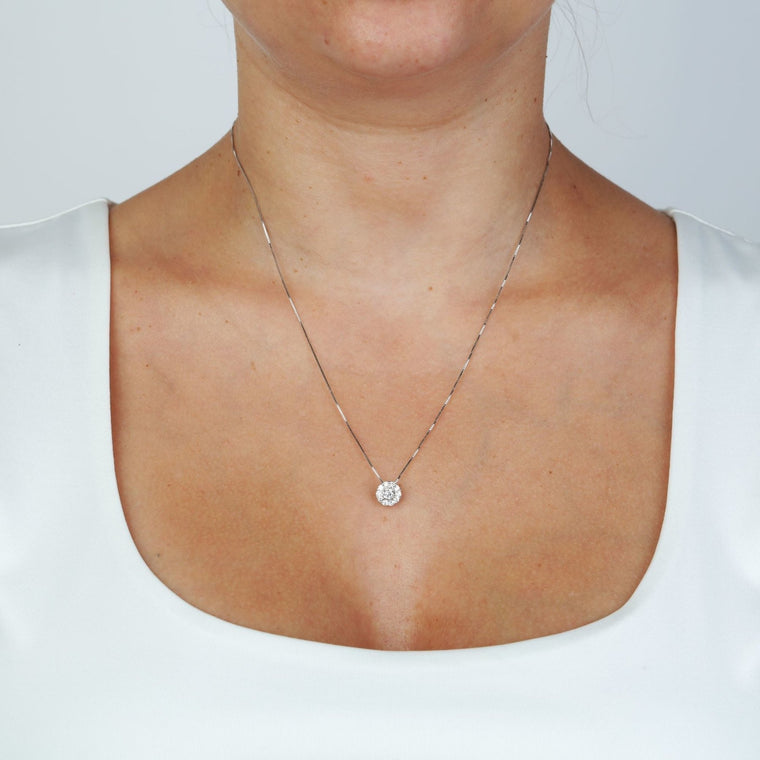 0.40 Carat Lab Grown Diamond Round Halo Pendant Necklace for Women in 10k White Gold on 18 Inch Chain (G-H, VS2-SI1) Spring Ring 
