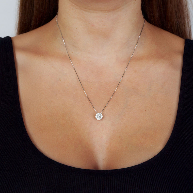 0.40 Carat Lab Grown Diamond Round Halo Pendant Necklace for Women in 10k White Gold on 18 Inch Chain (G-H, VS2-SI1) Spring Ring 