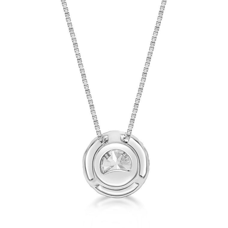 0.50 Carat Lab Grown Diamond Round Halo Pendant Necklace for Women in 10k White Gold on 18 Inch Chain (G-H, VS2-SI1) Spring Ring 