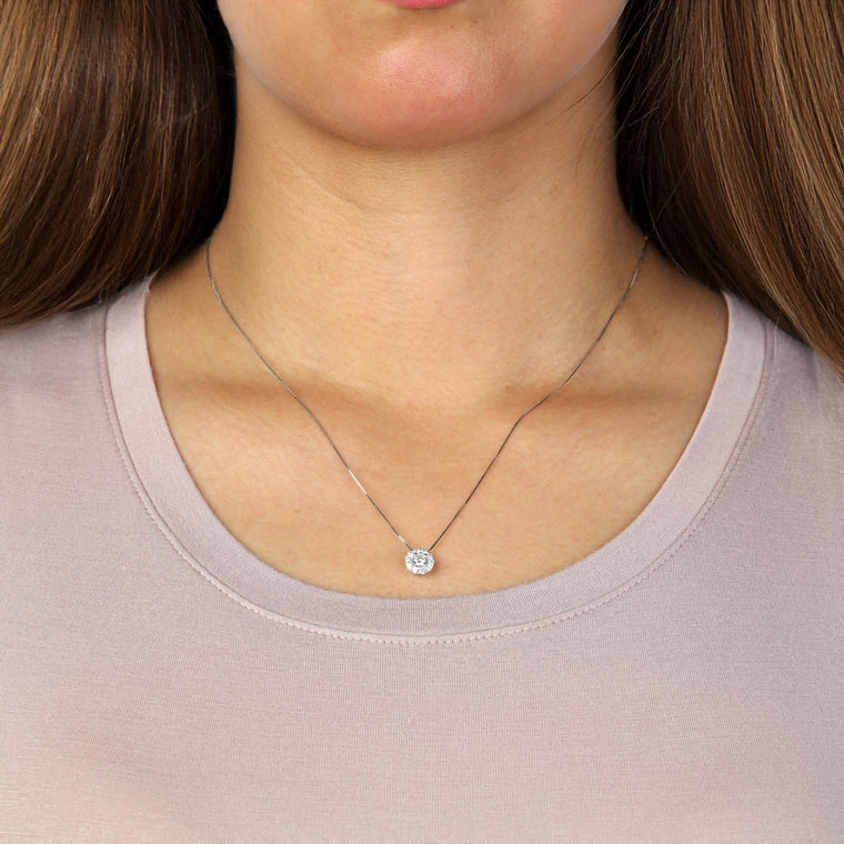 0.50 Carat Lab Grown Diamond Round Halo Pendant Necklace for Women in 10k White Gold on 18 Inch Chain (G-H, VS2-SI1) Spring Ring 
