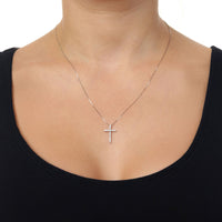 0.25 Carat Lab Grown Diamond Cross Pendant Necklace for Women in 10k White Gold on 18 Inch Chain (G-H, VS2-SI1) Spring Ring 