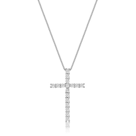 0.25 Carat Lab Grown Diamond Cross Pendant Necklace for Women in 10k White Gold on 18 Inch Chain (G-H, VS2-SI1) Spring Ring 