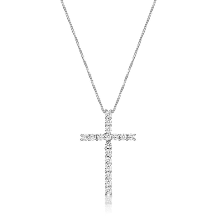 0.25 Carat Lab Grown Diamond Cross Pendant Necklace for Women in 10k White Gold on 18 Inch Chain (G-H, VS2-SI1) Spring Ring 
