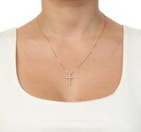 0.25 Carat Lab Grown Diamond Cross Pendant Necklace for Women in 10k White Gold on 18 Inch Chain (G-H, VS2-SI1) Spring Ring 