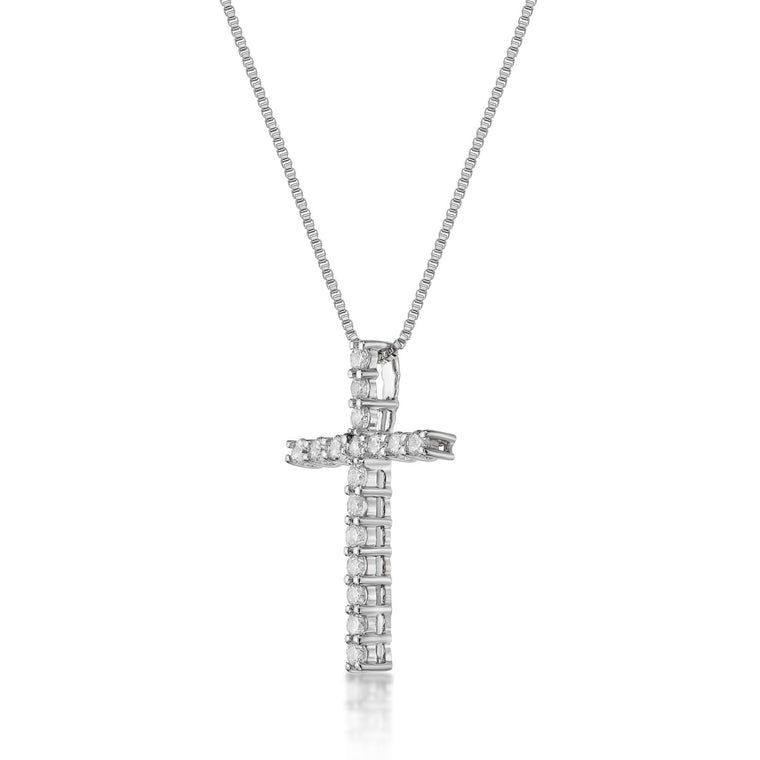 0.25 Carat Lab Grown Diamond Cross Pendant Necklace for Women in 10k White Gold on 18 Inch Chain (G-H, VS2-SI1) Spring Ring 