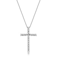 0.25 Carat Lab Grown Diamond Cross Pendant Necklace for Women in 10k White Gold on 18 Inch Chain (G-H, VS2-SI1) Spring Ring 