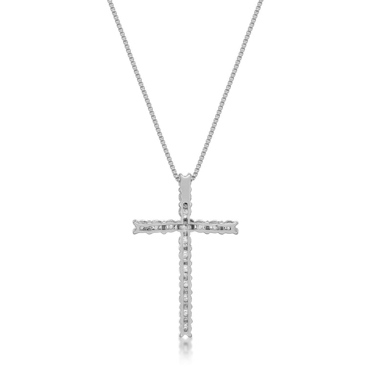 0.25 Carat Lab Grown Diamond Cross Pendant Necklace for Women in 10k White Gold on 18 Inch Chain (G-H, VS2-SI1) Spring Ring 