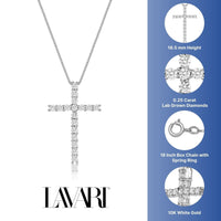 0.25 Carat Lab Grown Diamond Cross Pendant Necklace for Women in 10k White Gold on 18 Inch Chain (G-H, VS2-SI1) Spring Ring 