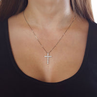 0.60 Carat Lab Grown Diamond Cross Pendant Necklace for Women in 10k White Gold on 18 Inch Chain (G-H, VS2-SI1) Spring Ring 