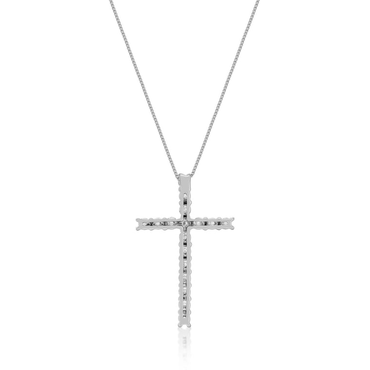 0.60 Carat Lab Grown Diamond Cross Pendant Necklace for Women in 10k White Gold on 18 Inch Chain (G-H, VS2-SI1) Spring Ring 