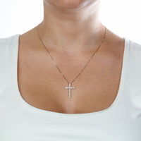 0.60 Carat Lab Grown Diamond Cross Pendant Necklace for Women in 10k White Gold on 18 Inch Chain (G-H, VS2-SI1) Spring Ring 