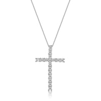 0.60 Carat Lab Grown Diamond Cross Pendant Necklace for Women in 10k White Gold on 18 Inch Chain (G-H, VS2-SI1) Spring Ring 