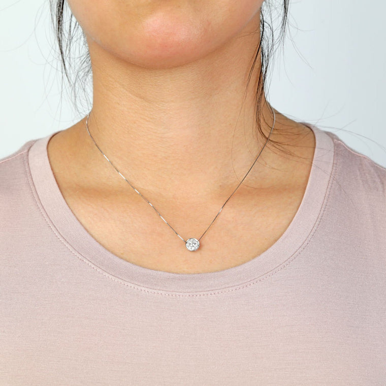 0.33 Carat Lab Grown Diamond Round Pendant Necklace for Women in 10k White Gold on 18 Inch Chain (G-H, VS2-SI1) Spring Ring 
