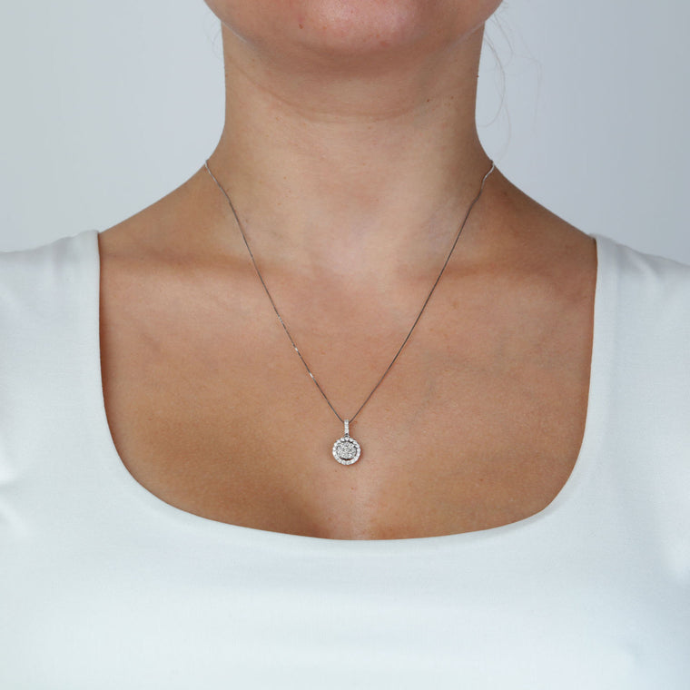 0.50 Carat Lab Grown Diamond Round Halo Pendant Necklace for Women in 10k White Gold on 18 Inch Chain (G-H, VS2-SI1) Spring Ring 