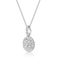 0.50 Carat Lab Grown Diamond Round Halo Pendant Necklace for Women in 10k White Gold on 18 Inch Chain (G-H, VS2-SI1) Spring Ring 