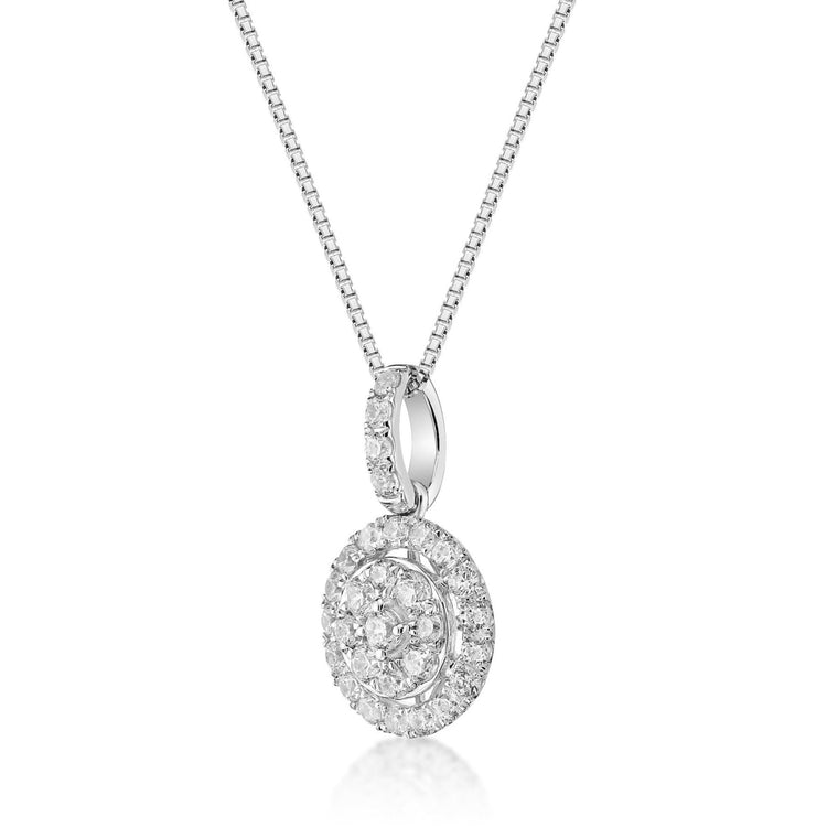 0.50 Carat Lab Grown Diamond Round Halo Pendant Necklace for Women in 10k White Gold on 18 Inch Chain (G-H, VS2-SI1) Spring Ring 
