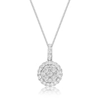 0.50 Carat Lab Grown Diamond Round Halo Pendant Necklace for Women in 10k White Gold on 18 Inch Chain (G-H, VS2-SI1) Spring Ring 