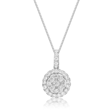 0.50 Carat Lab Grown Diamond Round Halo Pendant Necklace for Women in 10k White Gold on 18 Inch Chain (G-H, VS2-SI1) Spring Ring 