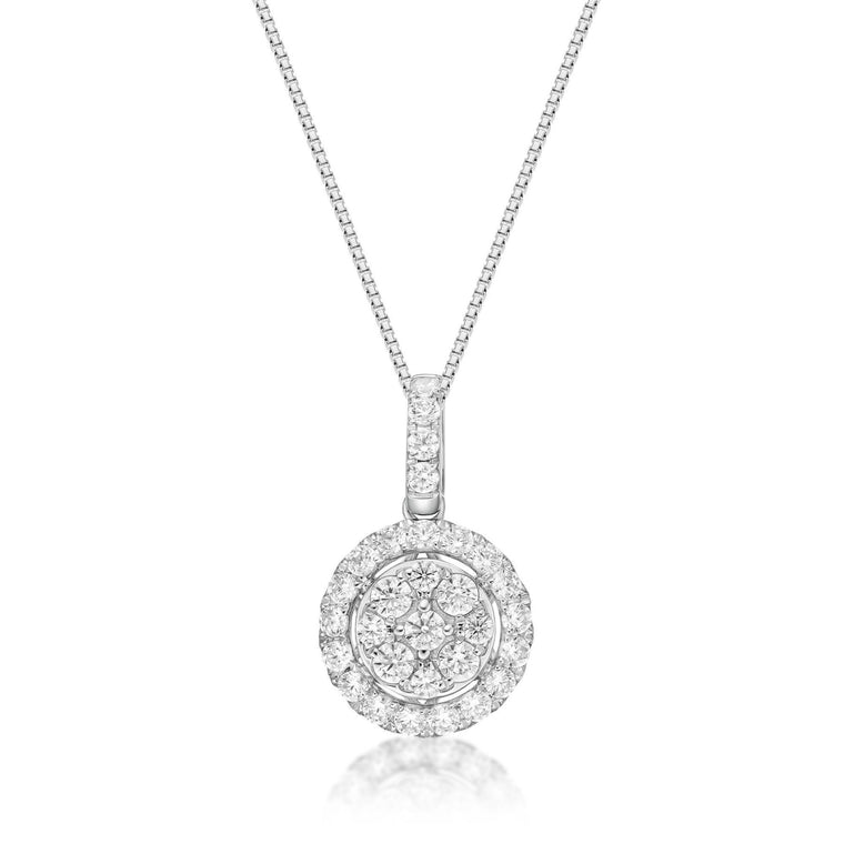 0.50 Carat Lab Grown Diamond Round Halo Pendant Necklace for Women in 10k White Gold on 18 Inch Chain (G-H, VS2-SI1) Spring Ring 