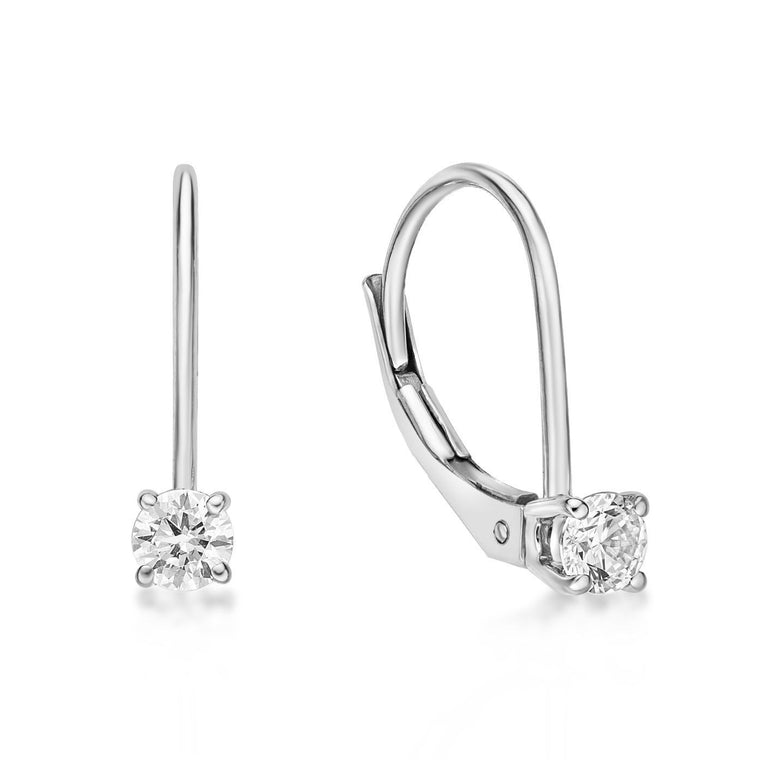 0.25 Carat Lab Grown Diamond Dangle Earrings for Women in 14k White Gold (G-H, VS2-SI1) Lever Back 