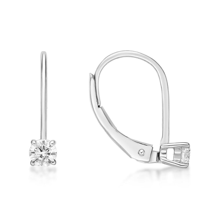 0.25 Carat Lab Grown Diamond Dangle Earrings for Women in 14k White Gold (G-H, VS2-SI1) Lever Back 