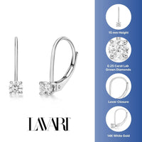 0.25 Carat Lab Grown Diamond Dangle Earrings for Women in 14k White Gold (G-H, VS2-SI1) Lever Back 