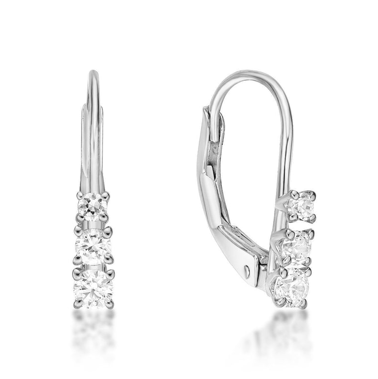 0.25 Carat Lab Grown Diamond Three Stone Dangle Earrings for Women in 10k White Gold (G-H, VS2-SI1) Lever Back 