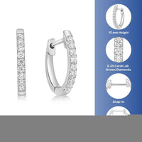 0.25 Carat Lab Grown Diamond Hinged Hoop Earrings in 925 Sterling Silver (G-H, VS2-SI1)