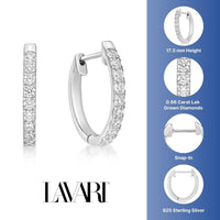 0.66 Carat Lab Grown Diamond Hinged Hoop Earrings in 925 Sterling Silver (G-H, VS2-SI1)