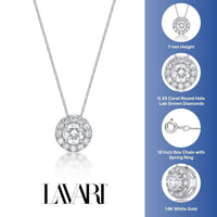0.35 Carat Lab Grown Diamond Round Halo Pendant Necklace for Women in 14k White Gold on 18 Inch Chain (J-K, VS2-SI1) Spring Ring 
