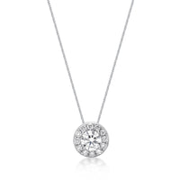 0.75 Carat Lab Grown Diamond Round Halo Pendant Necklace for Women in 14k White Gold on 18 Inch Chain (G-H, SI1) Spring Ring 