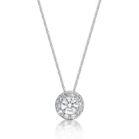 1.00 Carat Lab Grown Diamond Round Halo Pendant Necklace for Women in 14k White Gold on 18 Inch Chain (G-H, 12-13) Spring Ring 