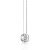 1.00 Carat Lab Grown Diamond Round Halo Pendant Necklace for Women in 14k White Gold on 18 Inch Chain (G-H, 12-13) Spring Ring 