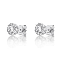 0.50 Carat Lab Grown Diamond Round Halo Stud Earrings for Women in 14k White Gold (G-H, VS2-SI1) Post With Friction Back 