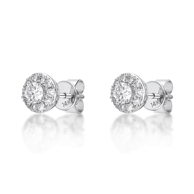 0.50 Carat Lab Grown Diamond Round Halo Stud Earrings for Women in 14k White Gold (G-H, VS2-SI1) Post With Friction Back 