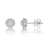 0.50 Carat Lab Grown Diamond Round Halo Stud Earrings for Women in 14k White Gold (G-H, VS2-SI1) Post With Friction Back 