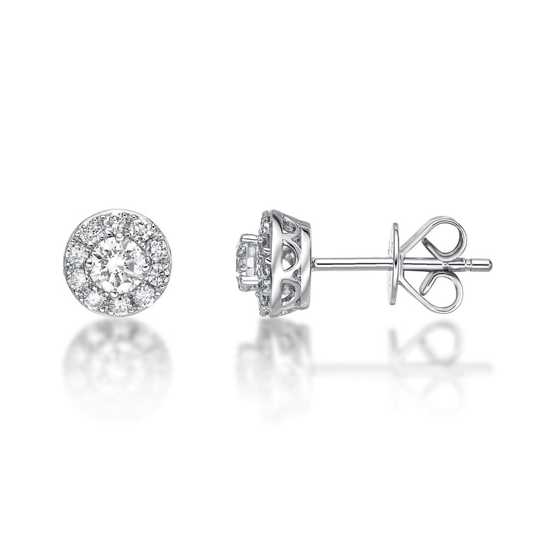 0.50 Carat Lab Grown Diamond Round Halo Stud Earrings for Women in 14k White Gold (G-H, VS2-SI1) Post With Friction Back 