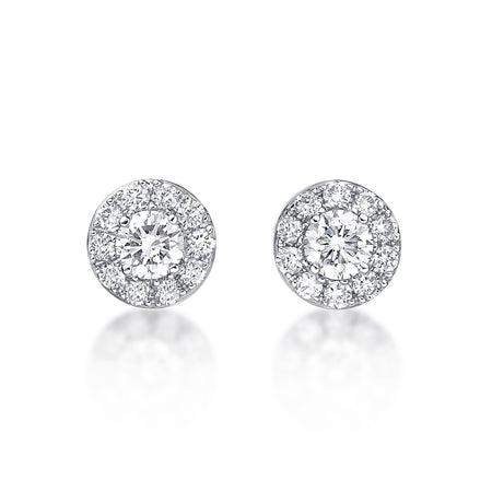 0.50 Carat Lab Grown Diamond Round Halo Stud Earrings for Women in 14k White Gold (G-H, VS2-SI1) Post With Friction Back 