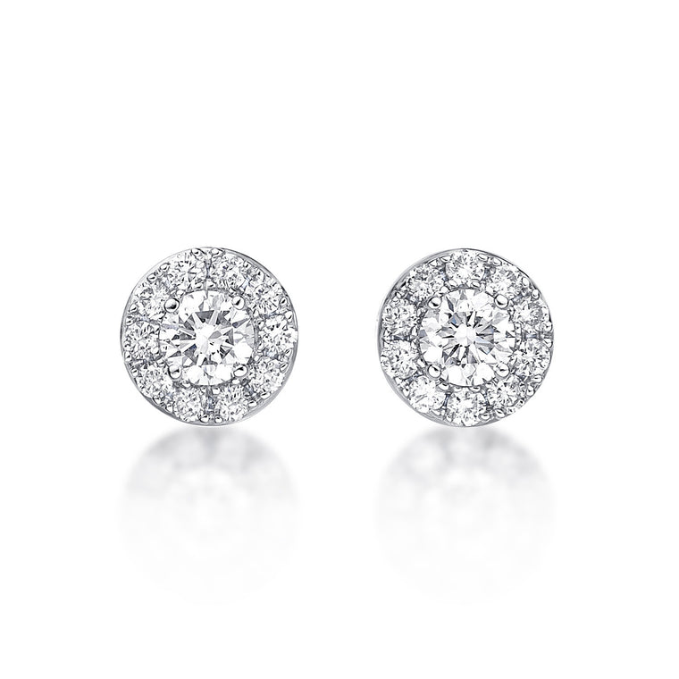 0.50 Carat Lab Grown Diamond Round Halo Stud Earrings for Women in 14k White Gold (G-H, VS2-SI1) Post With Friction Back 