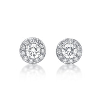 0.75 Carat Lab Grown Diamond Round Halo Stud Earrings for Women in 14k White Gold (G-H, VS2-SI1) Post With Friction Back 