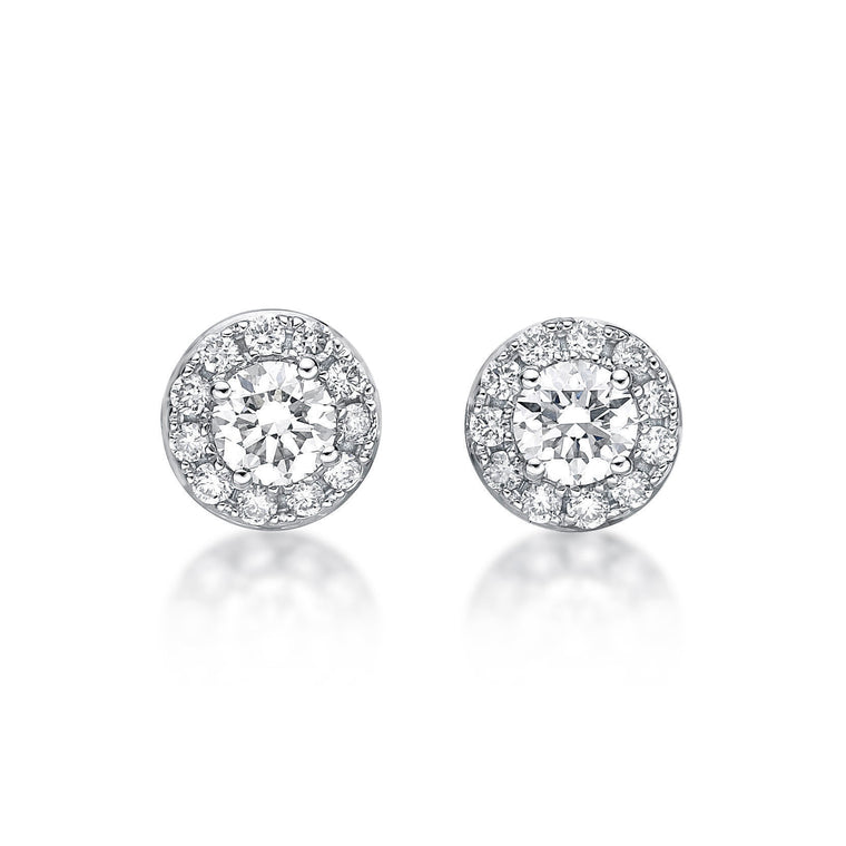 0.75 Carat Lab Grown Diamond Round Halo Stud Earrings for Women in 14k White Gold (G-H, VS2-SI1) Post With Friction Back 