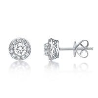 0.75 Carat Lab Grown Diamond Round Halo Stud Earrings for Women in 14k White Gold (G-H, VS2-SI1) Post With Friction Back 
